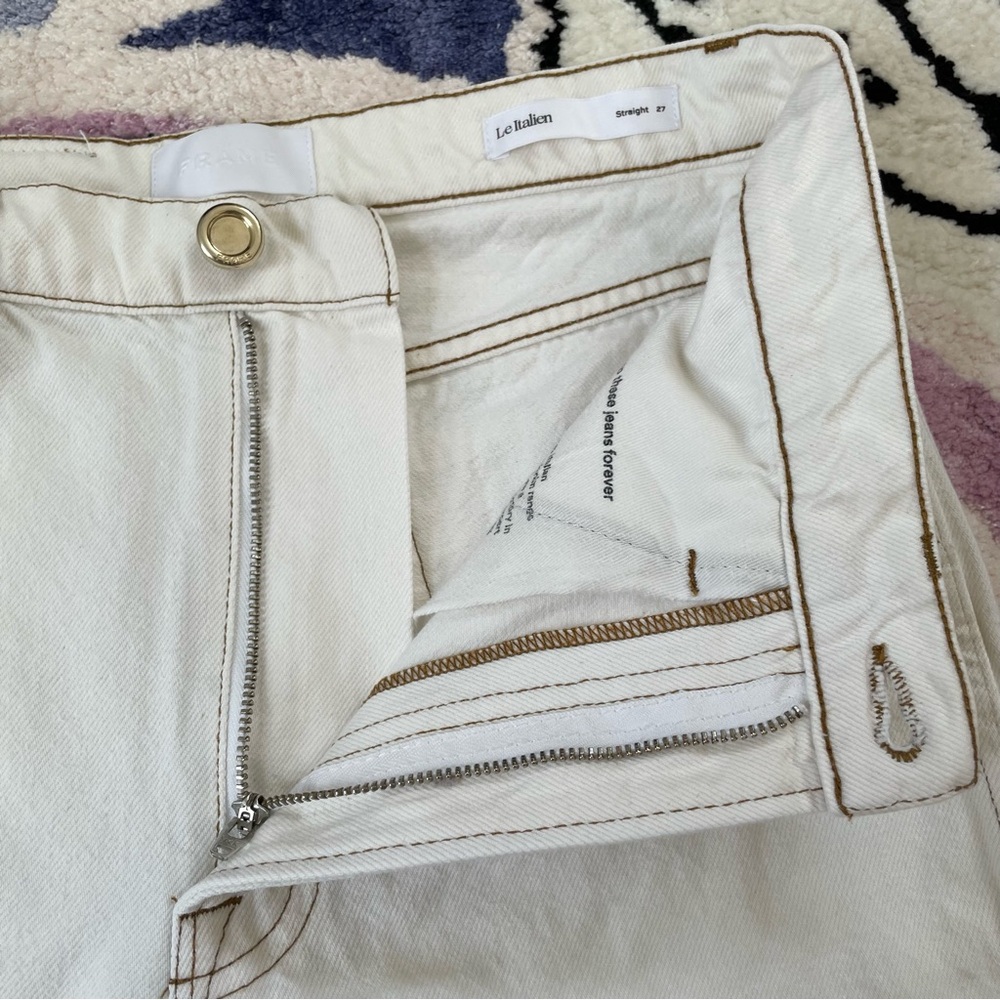 Frame Le Italien straight leg jeans 100% cotton ivory cream size 27 - Picture 4 of 12